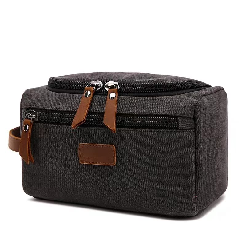 Men's Toiletry Bag Canvas Shaving Dopp Kit Leather Travel Bags Organizer Toiletry Kit