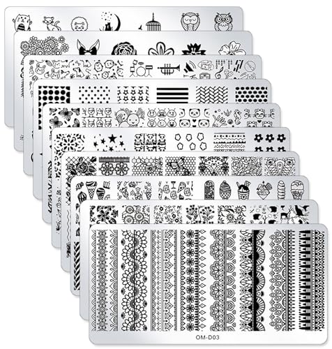 SILPECWEE 10Pcs Nail Art Stamping Plates Set Animals Design Nail Image Stamp Plates Manicure Templates Nail Art Tools