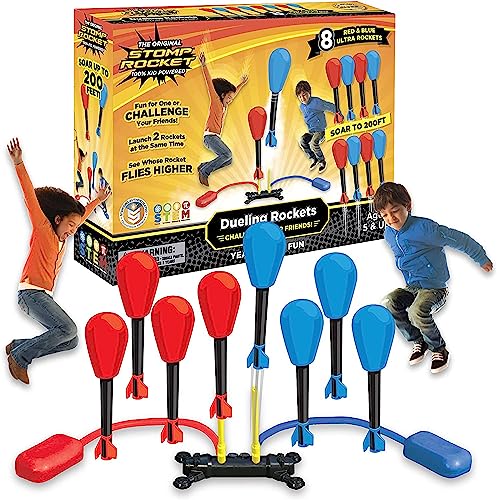 Stomp Rocket Original Dueling Rocket Launcher for Kids, 8 Rockets - Fun Backyard & Outdoor Kids Toys Gifts for Boys & Girls -Toy Foam Blaster Set Soars 200ft - Multi-Player Launcher Stand