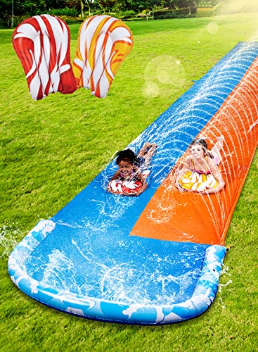 JOYIN 32.5ft Extra Long Water Slide and 2 Inflatable Boards, Heavy Duty Lawn Water Slides Double Waterslide Slip with Sprinkler for Kids Adults Backyard Summer Water Toy Outdoor Fun
