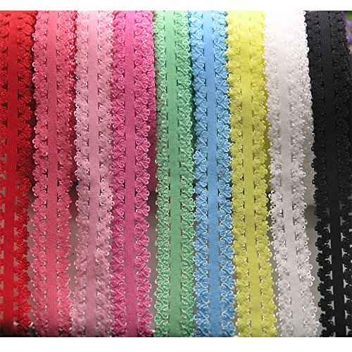 PAMIR TONG Frilly Elastic Headbands Picot Edge Stretch Lace Soft Elastic Ribbon Webbing Lace Trim Baby Elastic Headbands for Sewing and DIY Crafts 16 Yards 3/4''inch (Multi-Color)