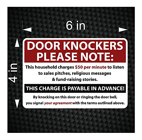 6' SOLICITING sign $50 per minute 'Door Knockers Please Note' Decal Sticker