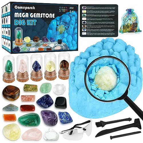 Gemstone Dig Kit (Unique Shape),Great STEM Science Kit for Kids- Excavate Your Own 16 Real Gemstones,Educational DIY Toys,Gem Digging Kit,Archaeology Geology Gifts for Boys & Girls Ages 6+
