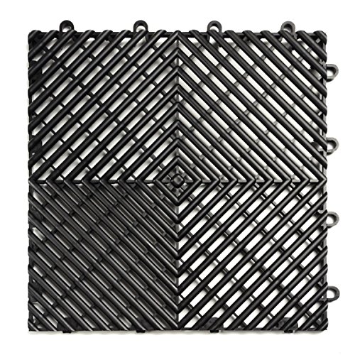 Big Floors RaceDeck Free-Flow Open Rib Self-Draining Design, Durable Copolymer Plastic Interlocking Modular Garage Flooring Tile (48 Pack), Black
