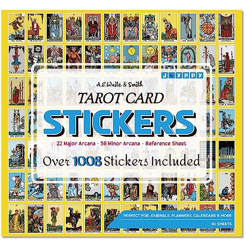 Joyppy Mini Tarot Stickers for Journaling - 1008 PCS Tarot Card Stickers Based on Rider Waite Tarot Deck - 1.25' x 0.78' - Clear Printing & Glossy Finish – 4 Tarot Cheat Sheets Included