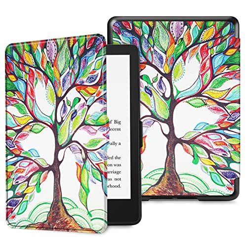 Fintie Slimshell Case for 6.8' Kindle Paperwhite (11th Generation-2021) and Kindle Paperwhite Signature Edition - Premium Lightweight PU Leather Cover with Auto Sleep/Wake, Love Tree