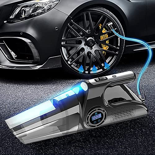 IHEALTHCOMFORT 5 in1 Car&Home Vacuum and Inflator with 12volt to 110volt Power Adapter,LED Light Digital Pressure Gauge Washable HEPA Filter