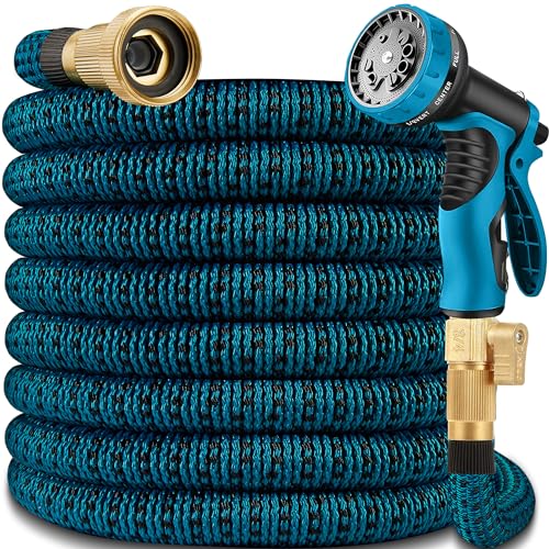 75 ft Expandable Garden Hose with 10 Function Spray Nozzle, 2024 Nwe Version, Lightweight, Durable, No-Kink Flexible Water Hose, 3/4 Fittings and 4-Layer Latex Core, Expanding Hose 75ft (Blue Black)