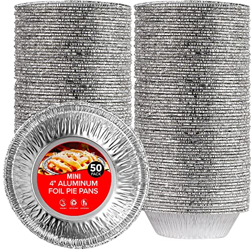 Stock Your Home 4 Inch Mini Aluminum Foil Pie Pans (50 Count) Disposable Mini Pie Pans, Small Pie Tin for Baking Tiny Treats, Durable Individual Pie Pans for Fruit Tarts, Quiche, Mince Pie Tin
