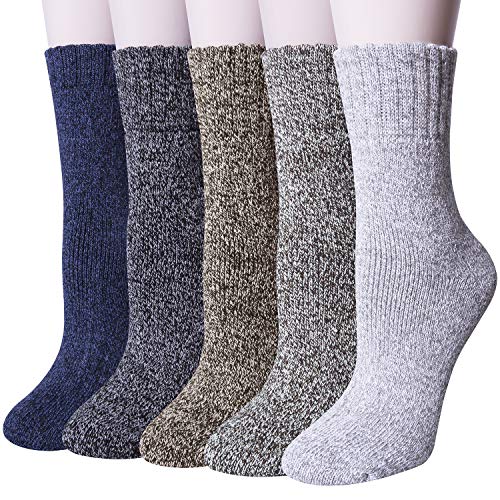 YSense Wear 5 Pairs Womens Wool Socks Thick Knit Warm Winter Socks for Women Cozy Comfy Socks Gifts