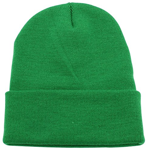 Top Level Unisex Cuffed Plain Skull Beanie Toboggan Knit Hat/Cap, Kelly Green