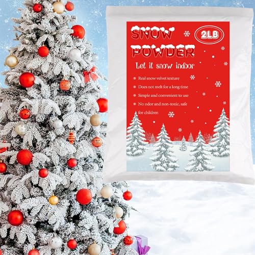 Snow Flocking Powder, 2 LBS Self-Adhesive Snow Flock for Christmas Tree, White Snow Bond Flock for Artificial Tree Wreath Garland Crafts and Village Display, Fake Snow Decoration for Winter Holiday