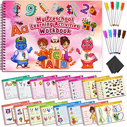 Curious 2 Learn Preschool Learning Activities Workbook | Tracing Kindergarten Resources Workbooks I ABC Learning for Toddlers | Busy Book | 4 Year Old Girl Birthday Gift