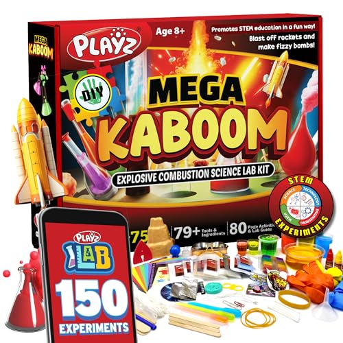 Playz Mega Kaboom! 150+ Explosive Science Experiments Kit for Kids Age 8-12 with 75 App & Video Guided Experiments - Chemistry Set STEM & Educational Toys & Gifts for Boys, Girls, Teenagers & Kids