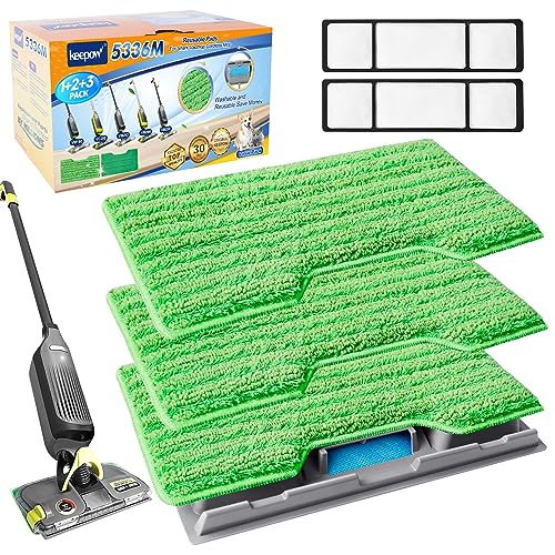 KEEPOW Reusable Mop Pads Refills, Vacmop Replacement Pads Compatible with Shark Vac Mop VM252 VM200 VC205 VM250 /QM250 VM190 VM200P12, Hardwood Floor Mop Pad with Upgraded Dirt Chamber (1+2+3 Pads)