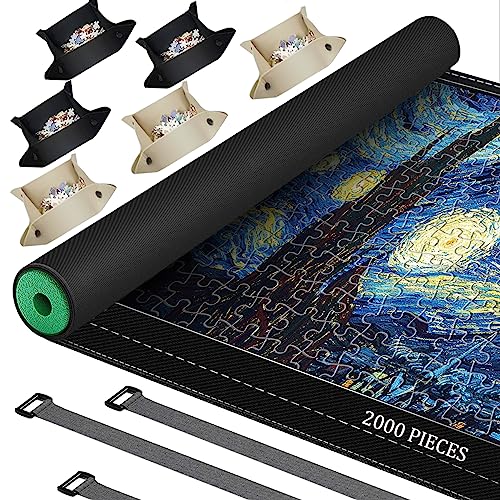 Rubber Jigsaw Puzzle Mat Roll Up,2000 1500 1000 Pieces Puzzel Mats，Roll-Up Save Pad Trays for Sorting Table Board Glue Sheets and Frame Keeper Storage Accessories for Adults Gifts