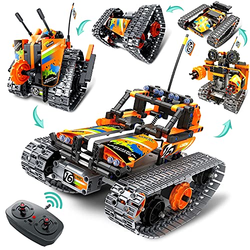Coplus 5 in 1 Remote Control STEM Building Kit for Boys 8-12, RC Car/Tank/Robot/Tracked Racer, 392 Pcs Educational Building Blocks for Kids Science Learning, RC Toy Set for Boys & Girls