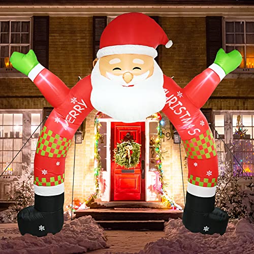 Inflatable Outdoor Christmas Decorations, 11 ft Lighted Inflatable Christmas Santa Archway with Build in LED Light, Outdoor Indoor Holiday Blow Up Decor for Lawn Home Party,Yard, Garden Decor