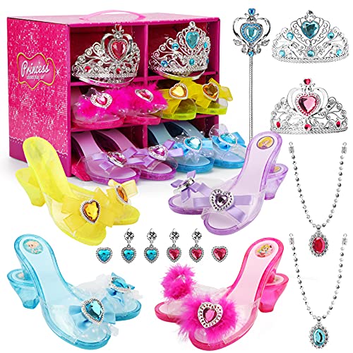 Girls Princess Dress Up Shoes and Jewelry Toys Set, Girls Role Play Shoes Collection Toys for Girls, Princess Dress Up Clothes Jewelry Dress Up Set & Pretend Play Girl Toys for Ages 3,4,5 Years Old