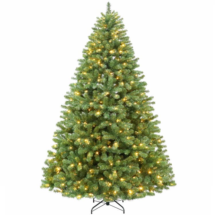 Hykolity 7.5 ft Prelit Christmas Tree (Sold Exclusively by Hykolity, Others are Scammers), Artificial Christmas Tree with 450 Warm White Lights, 1450 Tips, Metal Stand and Hinged Branches