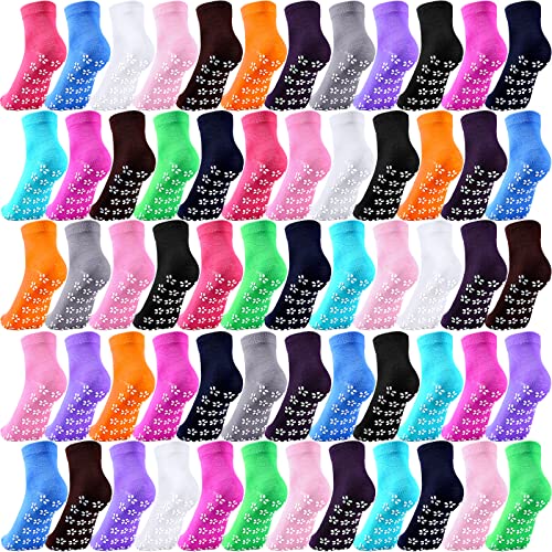 Vicenpal 45 Pairs Non Slip Socks Non Skid Socks Yoga Socks Women Men Slipper Socks with Grippers Foot Pattern Skid Proof Socks for Hospital Barre Pilates, 15 Colors