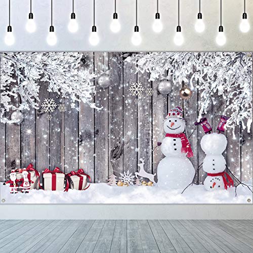Christmas Backdrop for Photography, Fabric Wood Background Winter Snowman Photography Backdrop Merry Christmas Photography Background New Year Party Christmas Photography Props, 72.8 x 43.3 Inch