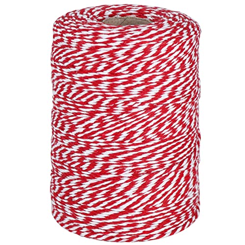 Vivifying Red and White Twine, 656 Feet 2mm Cotton Bakers Twine String for Gift Wrapping, Baking, Butchers, DIY Crafts, Tying Cake and Pastry Boxes