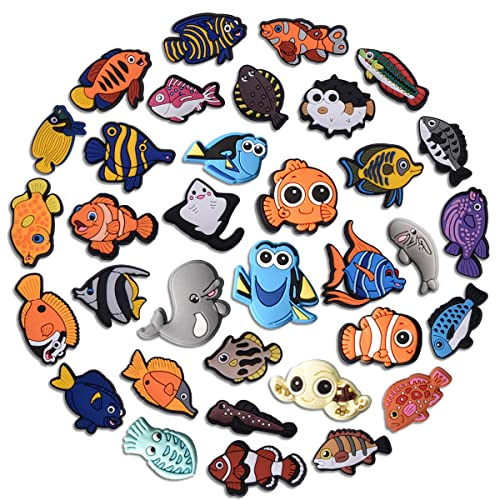 Summer Shoe Charms for Clog Sandals Bracelets Decoration Cute 3D Fish Shoe Charms for Teens Adults Girls Boys Men Women DIY Birthday Party Favor 34 Pcs