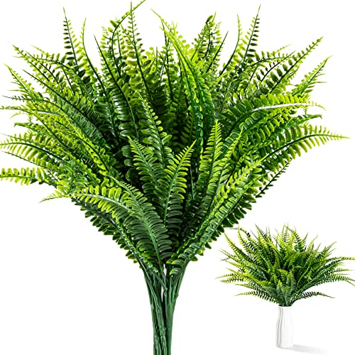MAQIHAN 6 PCS Fake Fern - Artificial Ferns for Outdoors Faux Ferns for Outdoor Planter Large Outdoor Patio Decor Boston Fern Artificial Plants Faux Greenery Outdoor Porch Decor