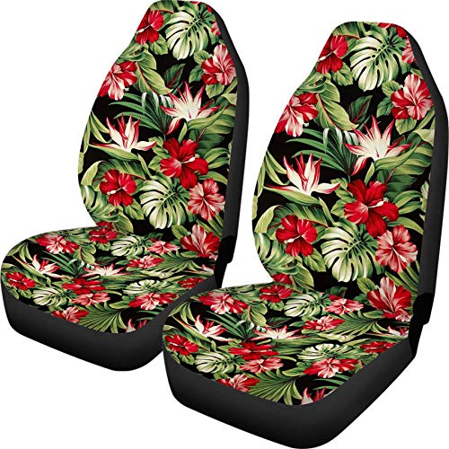 HUGS IDEA Auto Accessories Protectors Car Seat Covers 2 Piece Hawaiian Style Tropical Floral Universal Fit for Car Truck SUV Sedans