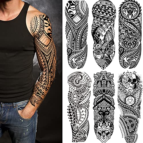 Fake Totem Sleeve Tattoos Stickers 6-Sheet Full Arm Tribal Totem Temporary Tattoos Sleeves for Adult Kids Women Makeup