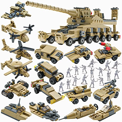 Army Building Blocks Toys Set, Compatible with Lego, Create a WW2 German Dora Heavy Cannon Model or 16 Small Military Vehicles, with 20 Toy Soldiers, Military Toys for Boys Kids Age 6 7 8 Years Old