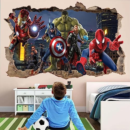 Wthh Superhero Wall Decal for Boys' Bedroom Decor - Easy Peel and Stick Vinyl Stickers for Kids Room, Bathroom, and Playroom - 24' x 16'（Large）