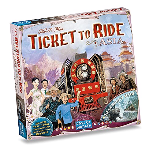 Ticket to Ride Asia Board Game EXPANSION - Expand Your Railway Adventures! Fun Family Game for Kids & Adults, Ages 8+, 2-6 Players, 30-60 Minute Playtime, Made by Days of Wonder, multicolor