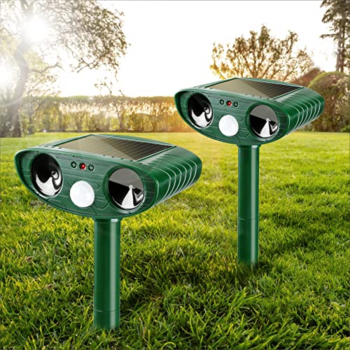 2 Pack Ultrasonic Animal Repellent Outdoor Solar Animal Repeller Cat Repellent, Squirrel Repellent Deer Repellent Devices, Repel Deer, Rabbit, Raccoon, Dog, Skunk Waterproof for Patio Yard