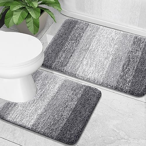 OLANLY Luxury Bathroom Rug Set 2 Piece, Soft Absorbent Microfiber Bath Rugs and U-Shaped Contour Toilet Rug, Non-Slip Bath Carpet, Machine Wash Dry, Bath Mats for Bathroom (24'x16'+24'x20', Grey)