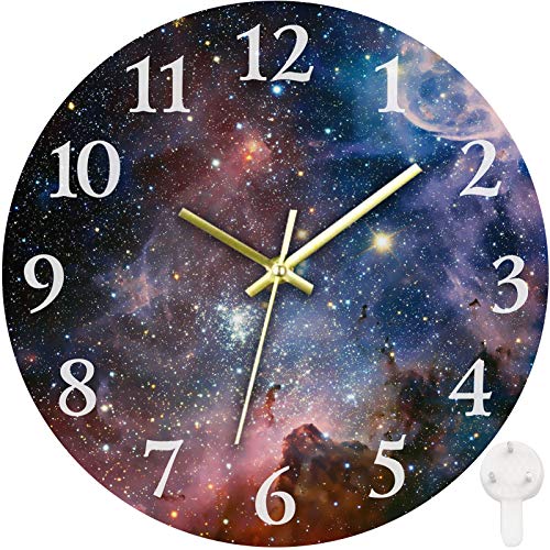Britimes Round Wall Clock, Silent Non Ticking Clock 10 Inch, Decor for Bathroom, Bedroom, Kitchen, Office or School Galaxy Space