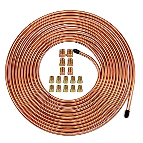 MuHize Upgraded Brake Line Tubing Kit - 25 Ft. of 3/16 Copper Coated Flexible Tube, Roll 25 ft 3/16' (Includes 16 Fittings)
