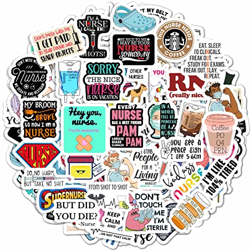 BulbaCraft 101Pcs Funny Nurse Stickers, Nurse Accessories for Work, Funny Nurse Gifts, Nursing Stickers, Laptop and Phone, Nurse Week Gifts, Medical Decals for Computer, Cups, Planner