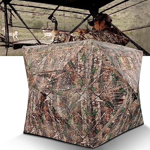 MOFEEZ Hunting Blind, 270°Shoot Through Mesh with Silent Sliding Window, 2-3 Person Ground Deer Stand Pop Up Tent with Portable Bag and Tent Stakes (Camo, 58 'Lx58 Wx66 H)