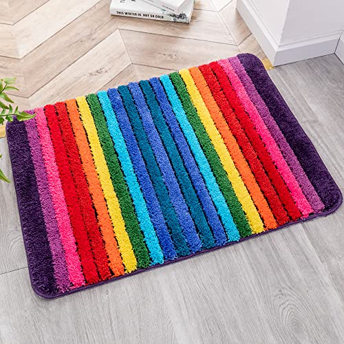 NIENLCIP Rainbow Bath Mat Colorful Bathroom Rugs Super Soft and Absorbent Microfiber Plush Bath Rugs with Non-Slip Backing for Bathroom Machine Washable 19' X 27'