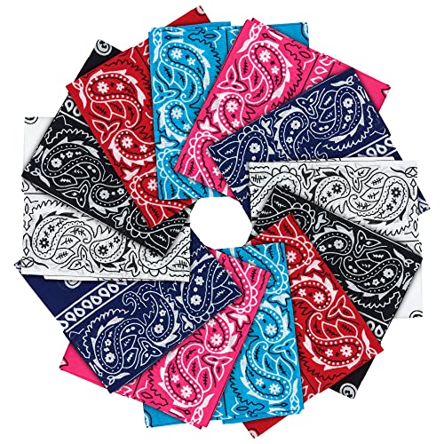 Expressions 12-Pack Cotton Multi-Wear Bandana Scarves in Assorted Colors, Printed Headwrap Scarf Headband Handkerchief, Head Band Bandana For Men Women and Children