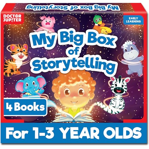 Doctor Jupiter My Big Box of Storytelling for 1-2-3 Year Old Children| Birthday Gift, Books for 1,2,3 Year Old Baby Boys & Girls| Toddler Toys Ages 1-3|4 Board Books,10 Animal Masks,1 Hand Puppet
