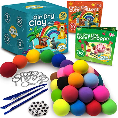 Air Dry Clay for Kids - 36 Colors Air Clay Kit w/Beautiful Activity Books & Accessories | Modeling Clay for Kids - Foam Clay - Molding Clay - Model Magic Clay | Gifts for All Year Old Girls & Boys