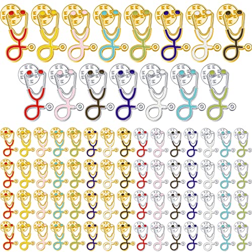 Stethoscope Brooch Pins Nurse Week Gifts, Stethoscope Lapel Pin Clothing Bags Decoration Brooch for Girls Medical Students Doctor Nurse Graduation Presents, Assorted Colors (200 Pieces)