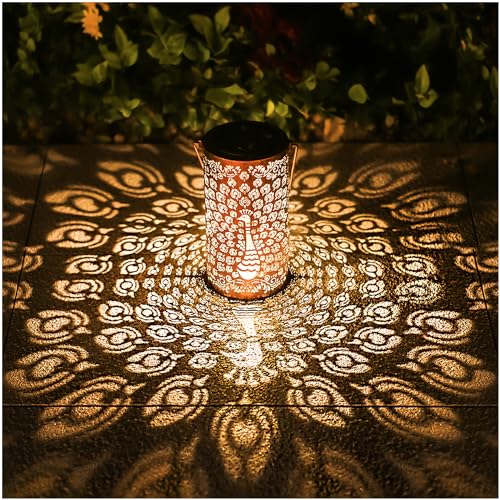 Peacock Solar Lanterns Outdoor Waterproof Hanging Solar Lights Peacock Gifts for Women Men Metal Decorative LED Lanterns for Yard, Patio, Lawn, Tabletop, Pathway, Landscape, Garden Decor