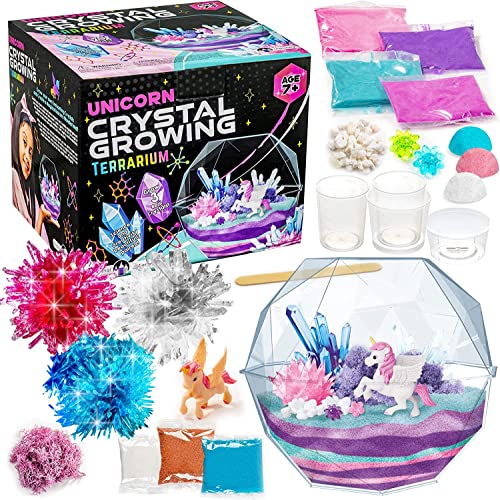 Original Stationery Grow Your Own Crystal Unicorn Terrarium Kit, Crystal Growing Kit with Everything Needed to Grow 3 Real Crystals for Kids, Fun Creative Experiment for Girls