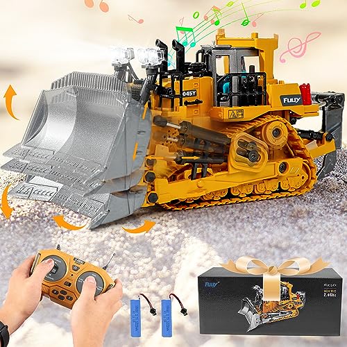 FUUY Construction Toys for 3 Year Old Boys, Remote Control Bulldozer Kids Metal RC Construction Vehicle RC Dozer Toys for Boys Age 4-7 Year Old Gift