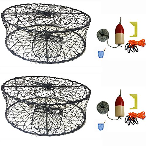 2-Pack of KUFA CT50 Sports Foldable Crab Trap with Red/White Floats, Harness, Bait Bag, Crab Caliper & Lead Core Sinking Line Combo (CT50+CAQ3) x2