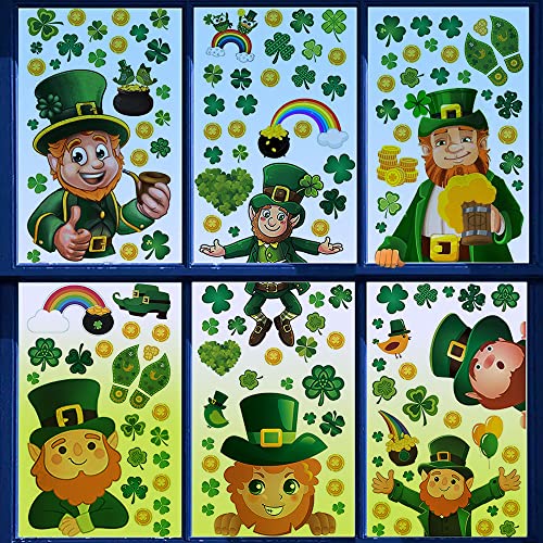 151PCS Happy St. Patrick's Day Window Clings Decorations,St. Patrick's Decal Window Sticker for Glass Decor,Gnome Leprechaun Footprints Holiday Party Door Decorations